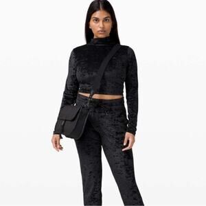 Lululemon all aligned mock neck top black crushed velvet